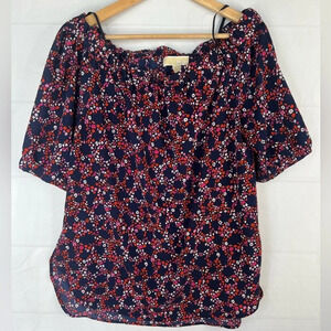 Michael Michael Kors Floral Print Off The Shoulder Top Short Sleeve Size M